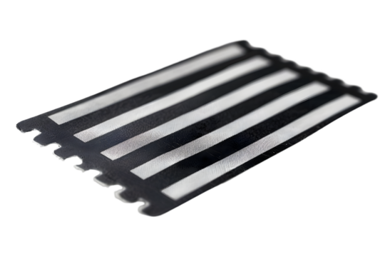 Black and white stripes with adhesive label.