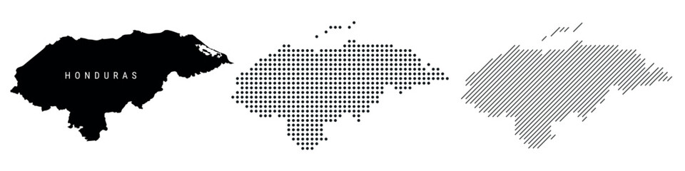 Fototapeta premium Honduras silhouette map and two patterns of dots and slanted lines. Flat vector illustration isolated on white