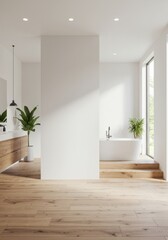 Fototapeta premium Minimalist Bathroom with Blank Wall Mockup