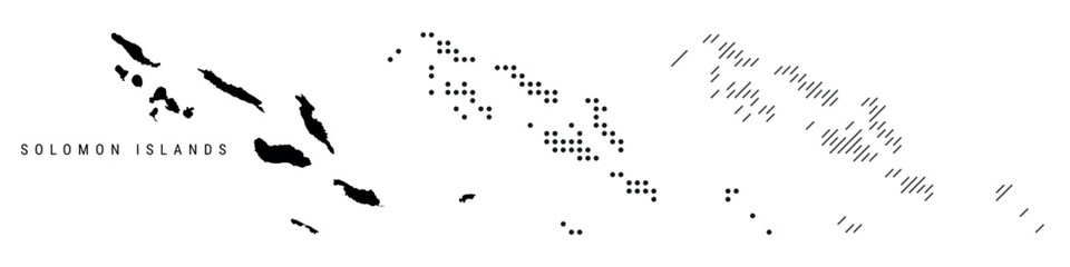 Solomon Islands silhouette map and two patterns of dots and slanted lines. Flat vector illustration isolated on white
