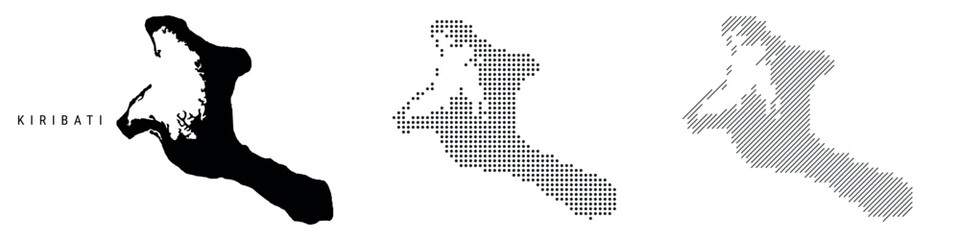 Fototapeta premium Kiribati silhouette map and two patterns of dots and slanted lines. Flat vector illustration isolated on white