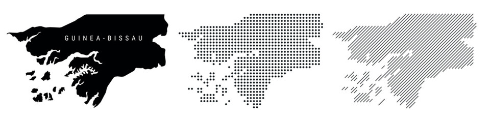 Guinea-Bissau silhouette map and two patterns of dots and slanted lines. Flat vector illustration isolated on white
