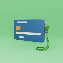 Blue bank card with a fuel gun. Fuel card concept, online gas station map. 3D rendering.