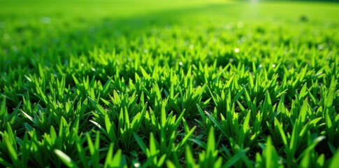Obraz premium Intricate short-cut grass, lush green golf course texture, sport, stripes, healthy