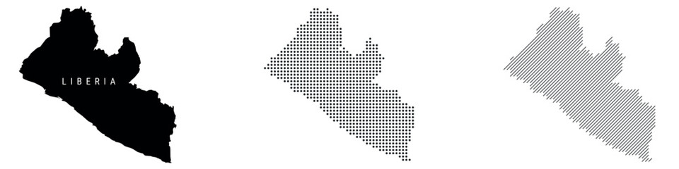 Liberia silhouette map and two patterns of dots and slanted lines. Flat vector illustration isolated on white