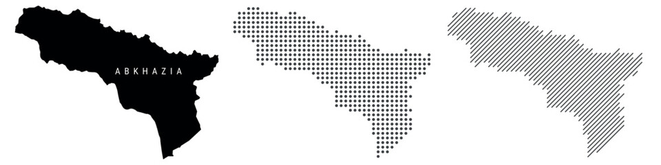 Abkhazia silhouette map and two patterns of dots and slanted lines. Flat vector illustration isolated on white