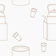 Editable Outline Style Masala Chai with Its Brewing Equipment Vector Illustration Seamless Pattern for Creating Background of Beverages With South Asian Culture and Tradition Related Design