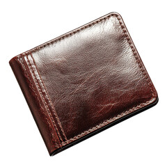 Brown, leather wallet (1) isolated on PNG transparent background, cut out
