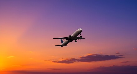 Avión comercial volando sobre nubes dramáticas durante la puesta de sol
