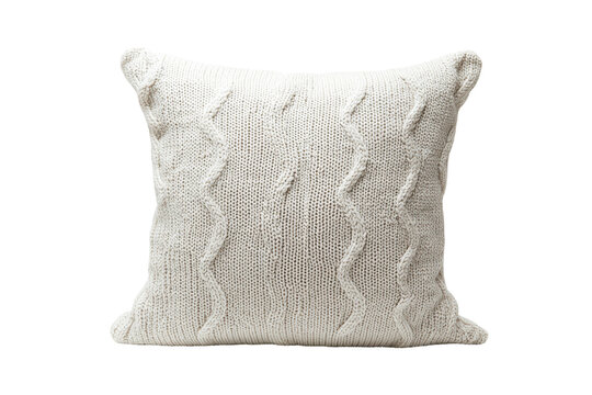 Knitted cushion square isolated on PNG transparent background, cut out