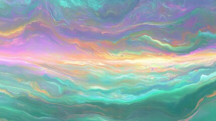 A vibrant abstract landscape painting of layered, pastel hues.