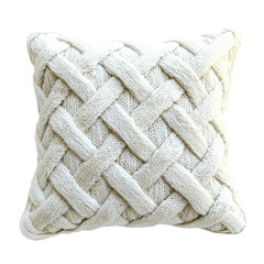Woven cushion, cream isolated on PNG transparent background, cut out