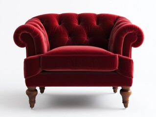 Elegant red velvet chair in minimalist interior setting