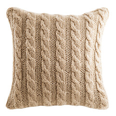 Knit pillow, cream color isolated on PNG transparent background, cut out