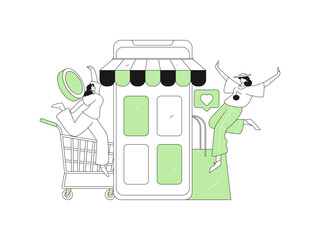 Holiday shopping people doing e-commerce online shopping flat vector concept operation hand drawn illustration
