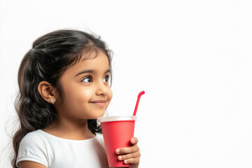 little girl drink juice with straw