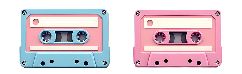 Obraz premium Retro Music Vibes Studio Setting Cassette Tapes Photography Colorful Background Creative Concept, cut out, isolated, transparent background