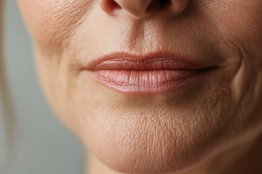 Close-up of mature caucasian female's lips and skin texture