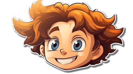Fototapeta premium Illustration of distressed sticker featuring a cartoon boy with messy hair