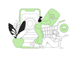 Holiday shopping people doing e-commerce online shopping flat vector concept operation hand drawn illustration
