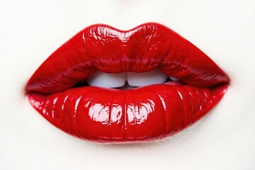 Obraz premium Dramatic red lip swatch against pristine white backdrop , minimal, white backdrop