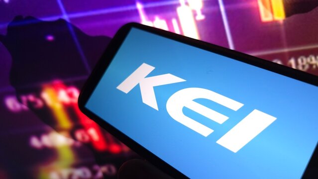 Konskie, Poland - April 12, 2025: KEI Industries company logo displayed on mobile phone