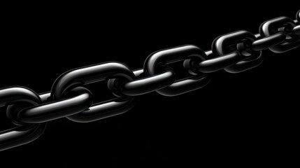 Close-up of a Black Metallic Chain Link Against a Dark Background