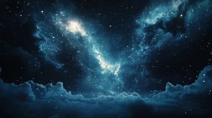 Fototapeta premium Mesmerizing Night Sky with Stars and Clouds in Deep Blue Atmosphere