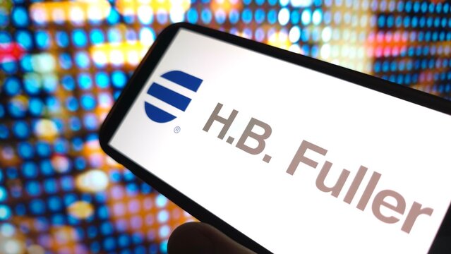 Konskie, Poland - April 12, 2025: H.B. Fuller company logo displayed on mobile phone