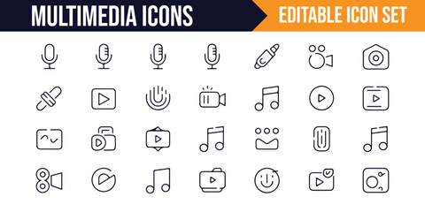 Simple vector icons for music, video, and multimedia features