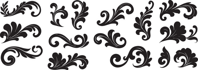 Vintage Elements Set in Black and White Flourishes and Classic Decorations editable colors