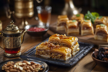 Baklava Dessert &ndash; Layers of Phyllo Dough with Nuts and Honey Syrup