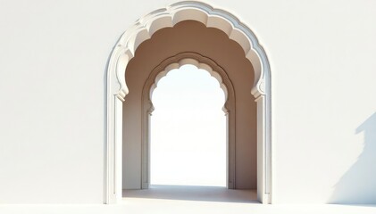 Fototapeta premium Intricate Romanesque archway against stark white, arch, marble, archway