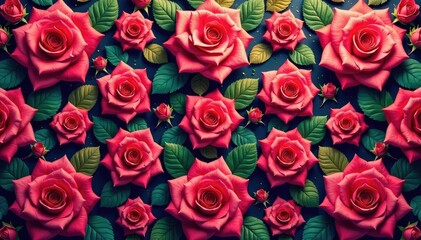 Naklejka premium Intricate, repeating rose pattern in vibrant hues , roses, summer, image