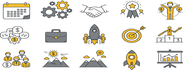 Fototapeta premium Hand drawn doodle business, money icon set. Finance, money, marketing sketch drawn cute trendy line doodle icon. Business bank, finance calculator, economic goal elements.