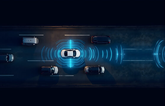 Autonomous Vehicle with Surround Detection Technology on Road