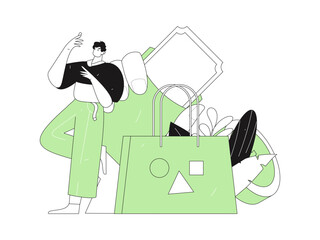 Holiday shopping people doing e-commerce online shopping flat vector concept operation hand drawn illustration
