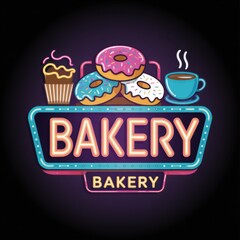 Retro Neon Bakery Sign with Donuts and Cupcakes
