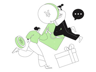 Holiday shopping people doing e-commerce online shopping flat vector concept operation hand drawn illustration
