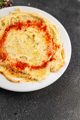 Hummus chickpea dip spices tasty appetizer vegetable dish fresh delicious gourmet vegetarian and...