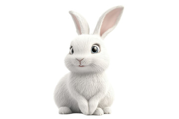 Obraz premium Fluffy, white bunny isolated on PNG transparent background, cut out