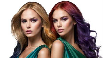 Beauty fashion portrait of a woman with rainbow-dyed hair woman with beautiful dark pink blue purple green violet  hair