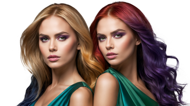 Beauty fashion portrait of a woman with rainbow-dyed hair woman with beautiful dark pink blue purple green violet  hair