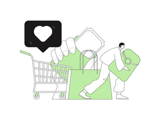 Holiday shopping people doing e-commerce online shopping flat vector concept operation hand drawn illustration
