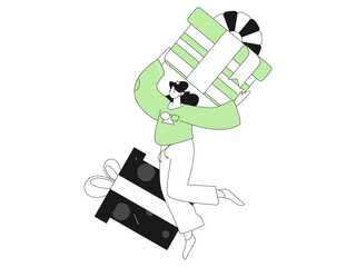 Holiday shopping people doing e-commerce online shopping flat vector concept operation hand drawn illustration
