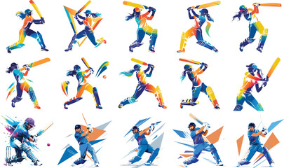 Man and Women Cricket Player Logo Vectors 