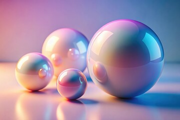 Three Glossy Spheres on Reflective Table Surface with Soft Lighting