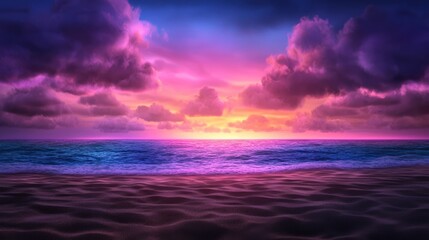 Obraz premium Dramatic sunset over vibrant beach