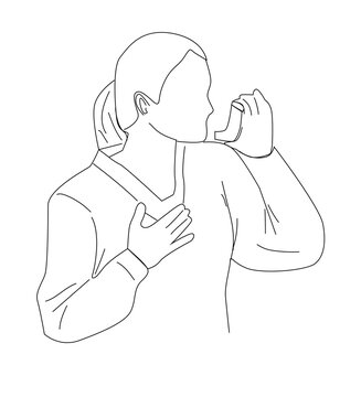 person using inhaler, black and white outline clip art preview