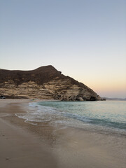 Afoul Beach view with lagoon at the end and very challenging access via canyon in dry riverbed,...